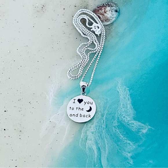 Sterling Silver I Love You To Moon & Back Necklace, Heart and Moon Jewelry Chain - Picture 8 of 13